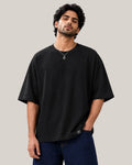 Black basic crewneck t-shirt, front view