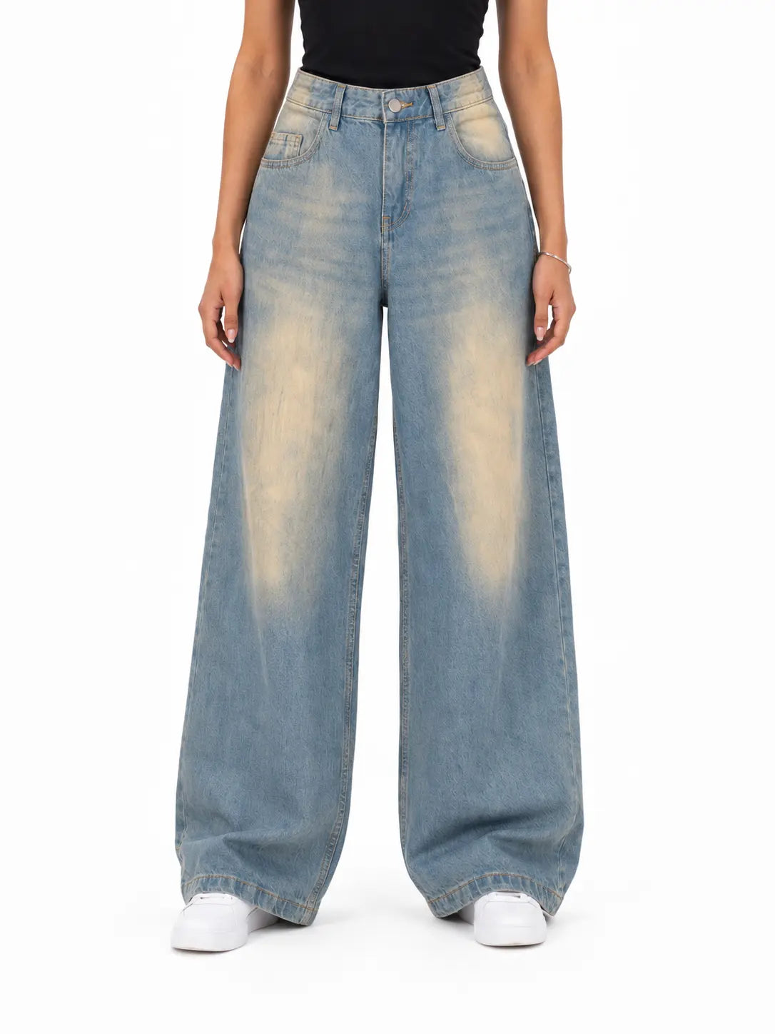 Vintage blue denim jeans, front view